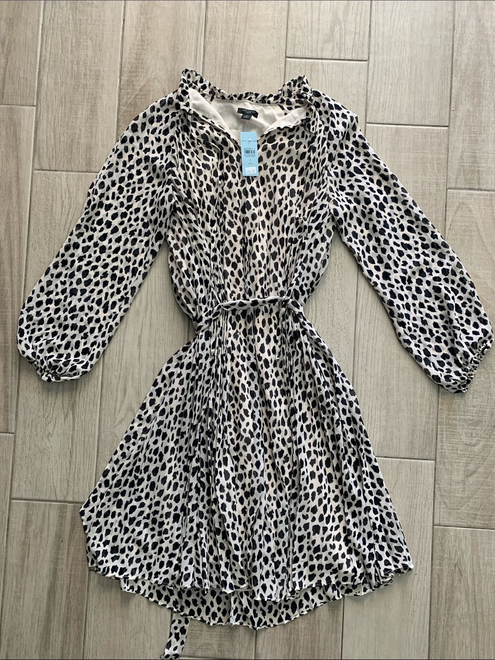 Ann Taylor Cream and Black Leopard Print Waist-Tie Dress - Women’s 4P